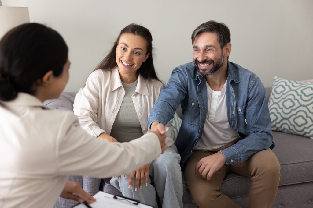 Direct sales professional meeting with homeowners