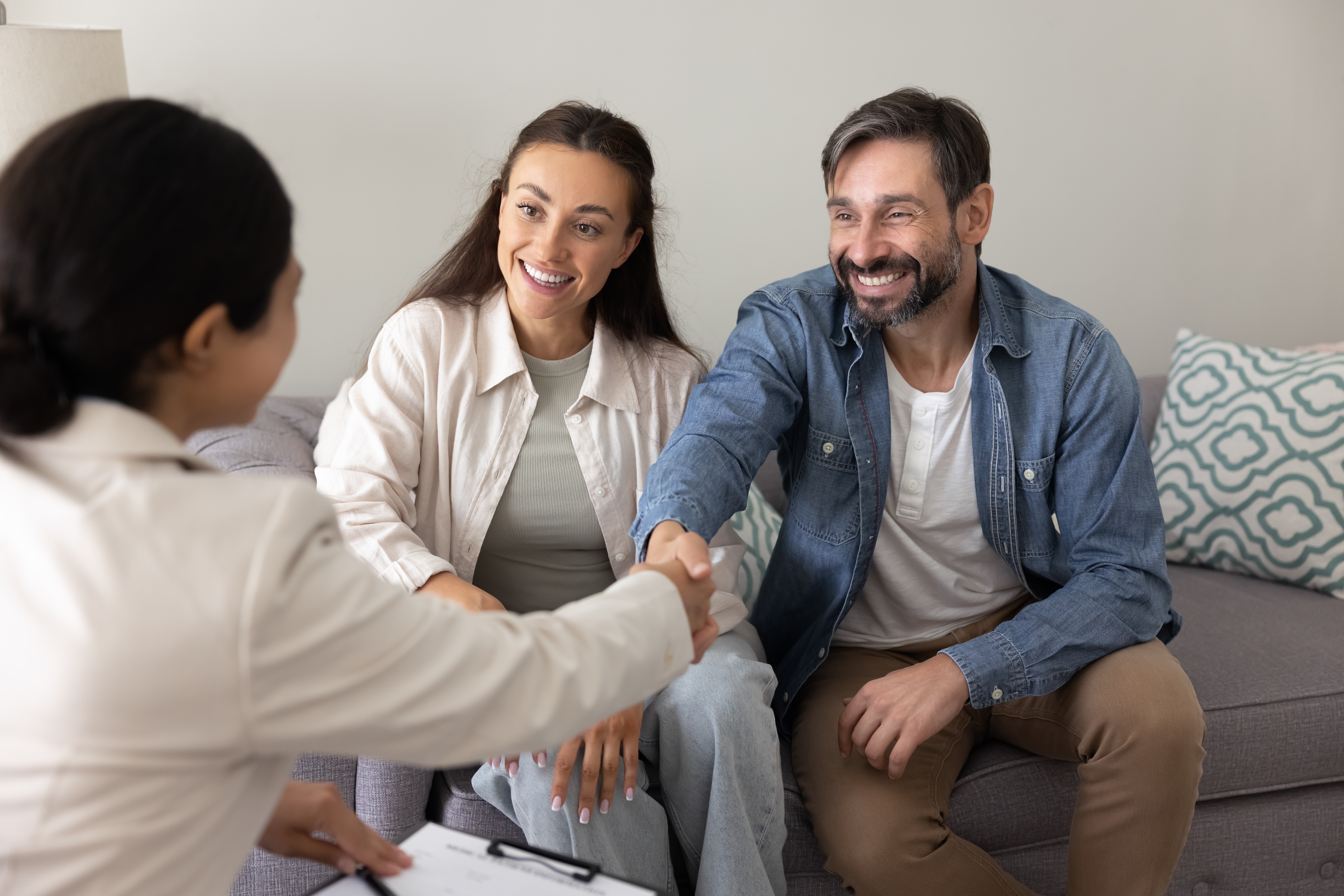 Direct sales professional meeting with homeowners